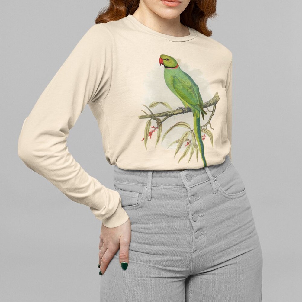 Rose-Ringed Parakeet VTG Parrot Print Long Sleeve Graphic Tee T-shirt S M L XL